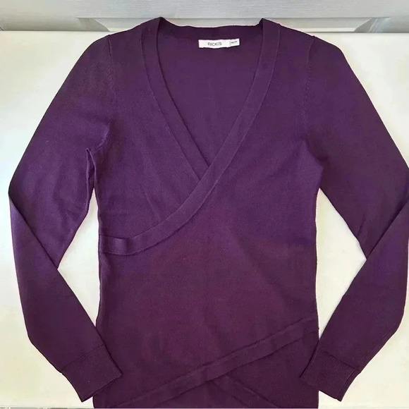 Ricki’s Wrap Front Sweater Deep V Neck Thin Knit Stretch  Fit Purple Size XS - Picture 11 of 15